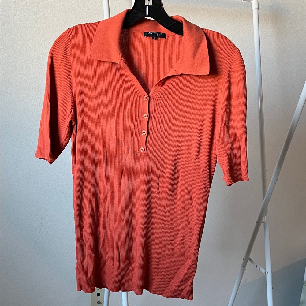 LAFAYETTE 148 NEW YORK RIBBED BUTTONED SILK-BLEND POLO SWEATER